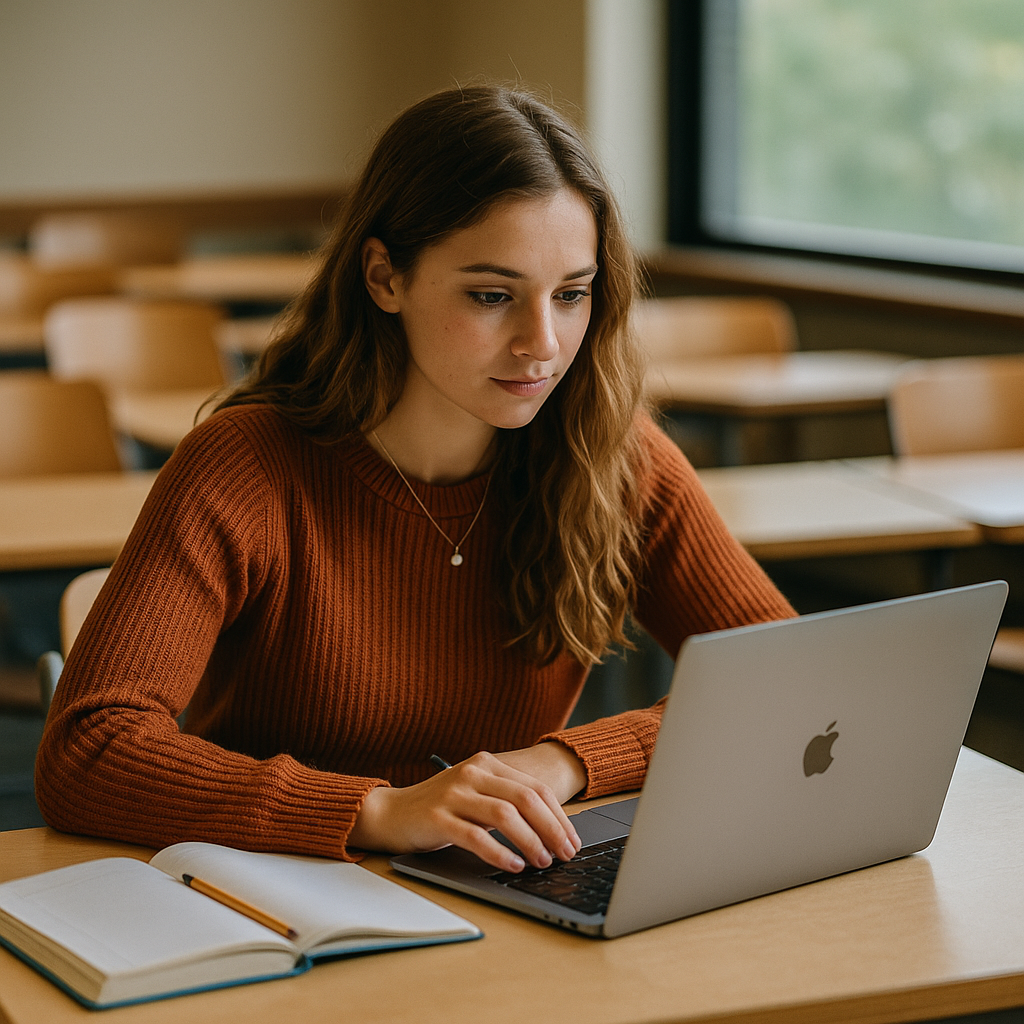 College student using a laptop to get expert math assignment help in algebra and calculus